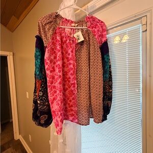 Easel Pink and Purple Bohemian Blouse